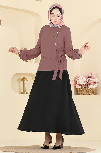 moda selvim طقم وردي غامق وأسود 2844SLK540 - Thumbnail