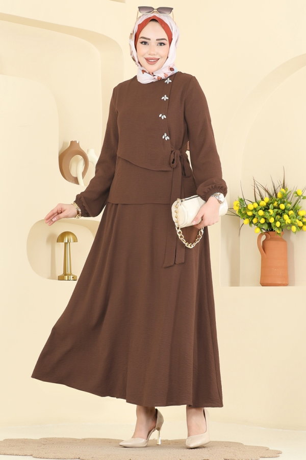 Modaselvim Hijab Combinations Combined 2844SLK540 Light Brown