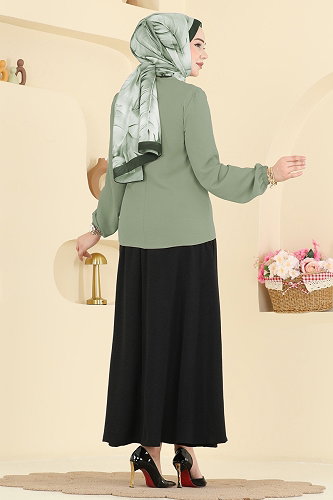 moda selvim طقم أخضر عشبي وأسود 2844SLK540 - Thumbnail
