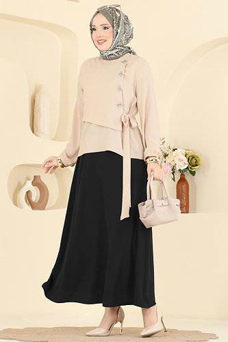 moda selvim طقم بيج واسود 2844SLK540 - Thumbnail