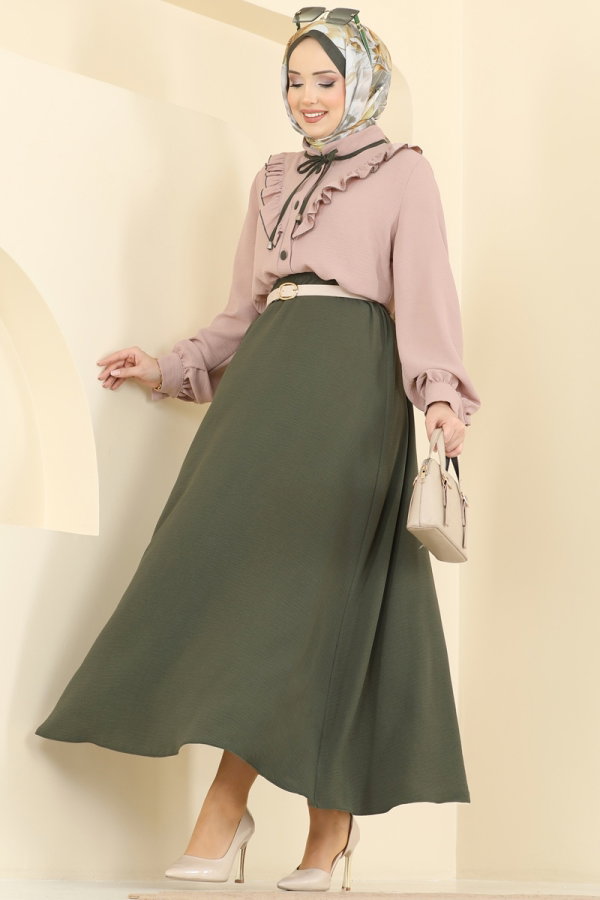 Modaselvim Hijab Combinations Combined 2850SL432 Khaki&Vision