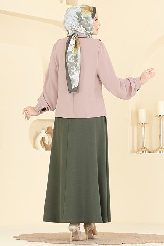 moda selvim طقم أخضر عفني و بيج 2850SL432 - Thumbnail
