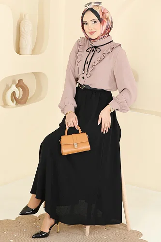 moda selvim طقم بيج وأسود 2850SL432 - Thumbnail