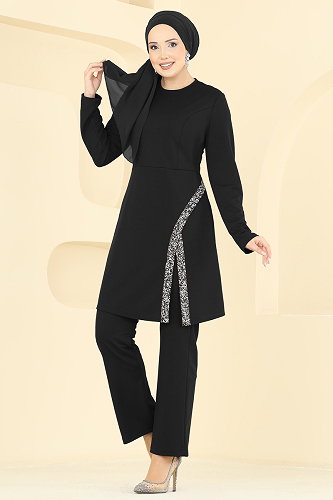 moda selvim طقم أسود 2852ASMK1074 - Thumbnail