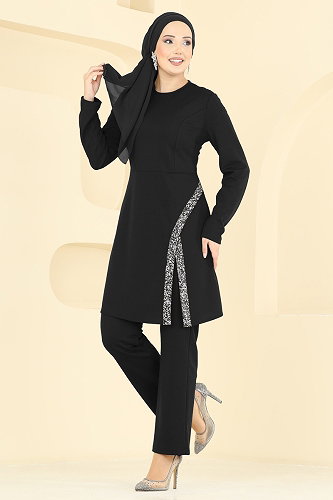 moda selvim طقم أسود 2852ASMK1074 - Thumbnail