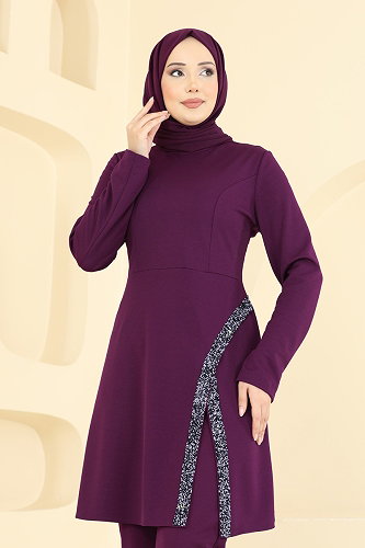 moda selvim طقم أرجواني 2852ASMK1074 - Thumbnail