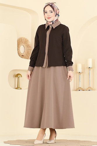 moda selvim طقم بني غامق&بيج 2852SLK540 - Thumbnail