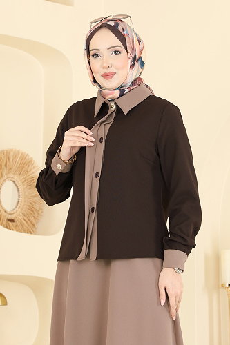 moda selvim طقم بني غامق&بيج 2852SLK540 - Thumbnail