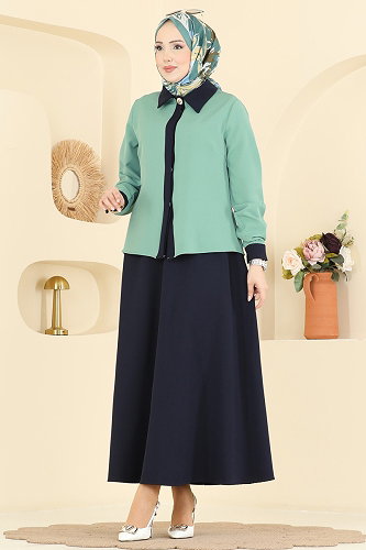 moda selvim Combined 2852SLK540 Mint&Navy Blue - Thumbnail