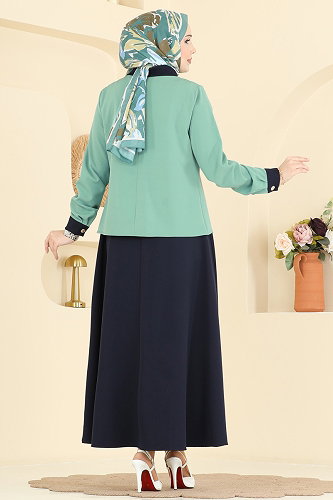 moda selvim Combined 2852SLK540 Mint&Navy Blue - Thumbnail