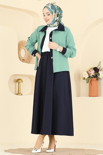 moda selvim طقم أخضر باهت وكحلي 2852SLK540 - Thumbnail