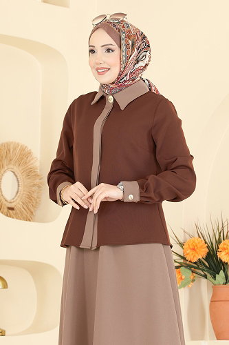 moda selvim طقم عسلي وبيج 2852SLK540 - Thumbnail