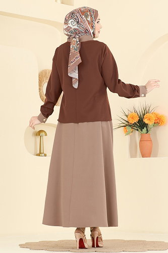 moda selvim طقم عسلي وبيج 2852SLK540 - Thumbnail