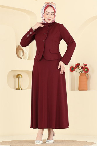 moda selvim طقم خمري 2857SL432 - Thumbnail