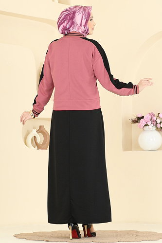 moda selvim طقم وردي غامق وأسود 2858SL432 - Thumbnail