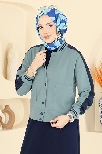 moda selvim طقم أخضر باهت وكحلي 2858SL432 - Thumbnail