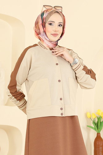 moda selvim طقم بيج ووردي 2858SL432 - Thumbnail