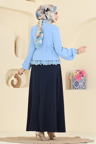 moda selvim Combined 2861SLK540 Baby Blue & Navy Blue - Thumbnail