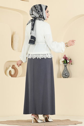 moda selvim Combined 2861SLK540 Ecru & Anthracite - Thumbnail