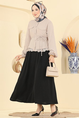 moda selvim طقم بيج واسود 2861SLK540 - Thumbnail