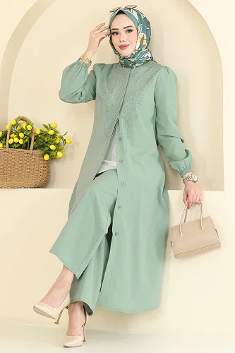 moda selvim طقم أخضر باهت 2866SL432 - Thumbnail