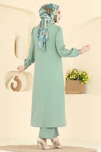moda selvim طقم أخضر باهت 2866SL432 - Thumbnail