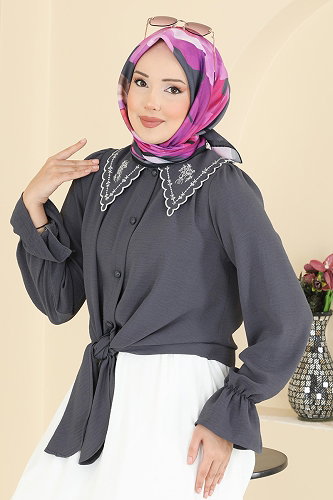 moda selvim طقم رمادي غامق & سكري 2877SLK540 - Thumbnail
