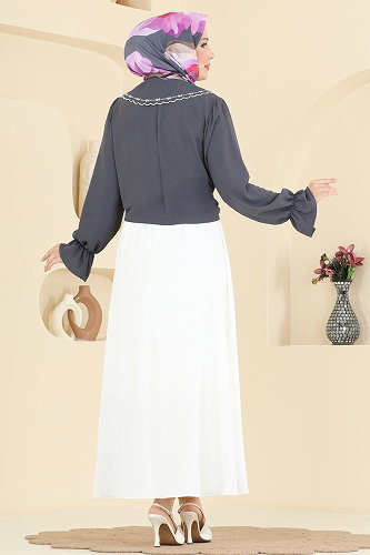 moda selvim طقم رمادي غامق & سكري 2877SLK540 - Thumbnail