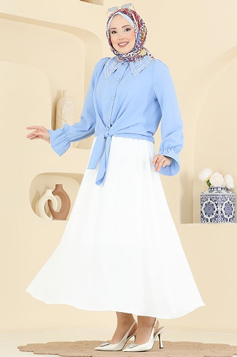 moda selvim Combined 2877SLK540 Baby Blue & Ecru - Thumbnail