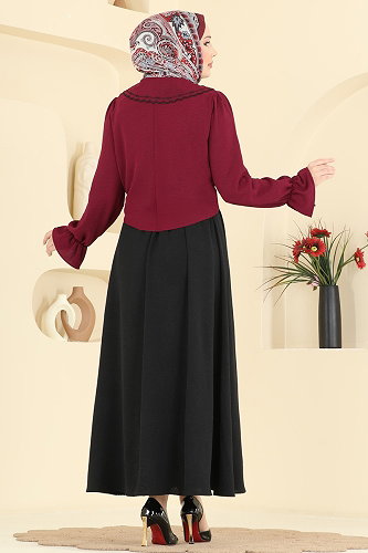 moda selvim Combined 2877SLK540 Burgundy & Black - Thumbnail