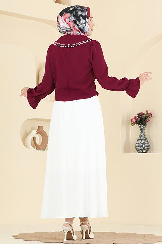moda selvim Combined 2877SLK540 Ecru&Burgundy - Thumbnail