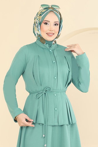 moda selvim طقم أخضر باهت 2879SLK540 - Thumbnail