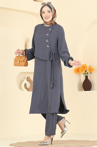 moda selvim طقم رمادي غامق 2883SLK540 - Thumbnail