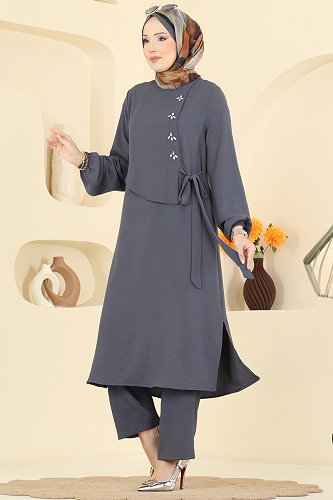 moda selvim طقم رمادي غامق 2883SLK540 - Thumbnail