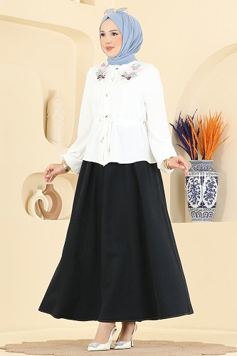 moda selvim Combined 2891SLK540 Dark Navy & Ecru - Thumbnail