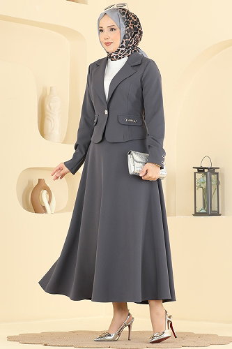 moda selvim طقم رمادي غامق 2896SLK540 - Thumbnail