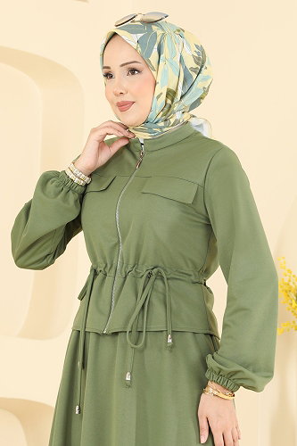 moda selvim طقم أخضر عشبي 2901SLK540 - Thumbnail