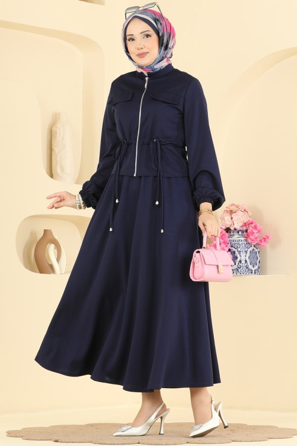 Modaselvim Hijab Combinations Combined 2901SLK540 Navy Blue