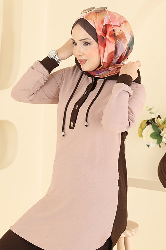 moda selvim طقم بني غامق 2905SLK540 - Thumbnail