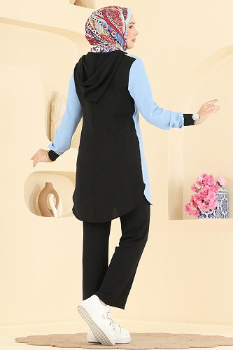 moda selvim طقم أسود وأزرق فاتح 2905SLK540 - Thumbnail