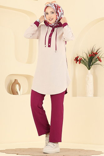 moda selvim طقم خمري 2905SLK540 - Thumbnail