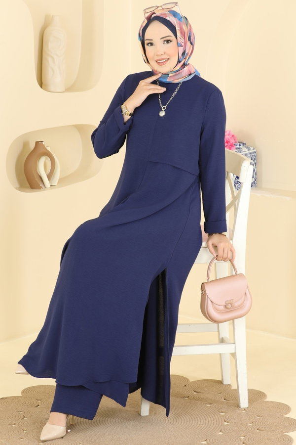 Modaselvim Hijab Combinations Combined 2907SLK540 Navy Blue