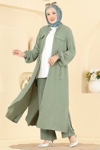 moda selvim طقم أخضر عشبي 2911SLK540 - Thumbnail