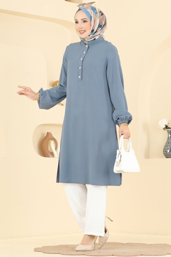 Modaselvim Hijab Combinations Combined 2918SLK540 Blue&Ecru