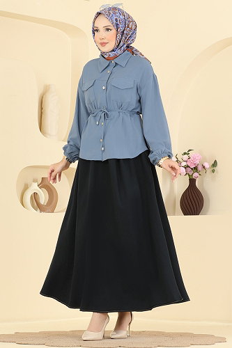 moda selvim طقم أزرق & كحلي غامق 2921SLK540 - Thumbnail