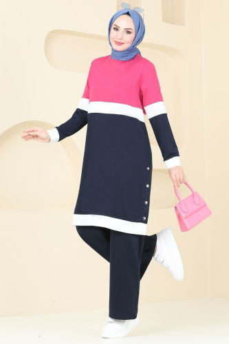 moda selvim Combined 292DVL817 Fuchsia&Navy Blue - Thumbnail