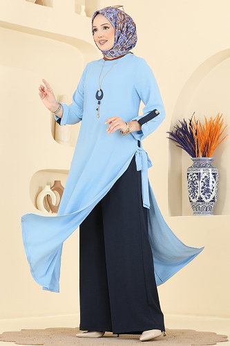 moda selvim طقم أزرق فاتح &كحلي 2930SL432 - Thumbnail