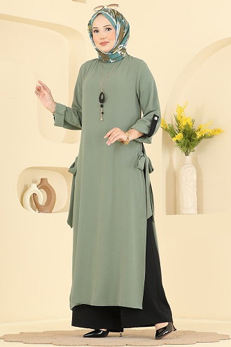 moda selvim طقم أخضر عشبي وأسود 2930SL432 - Thumbnail
