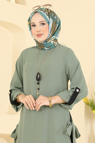 moda selvim طقم أخضر عشبي وأسود 2930SL432 - Thumbnail