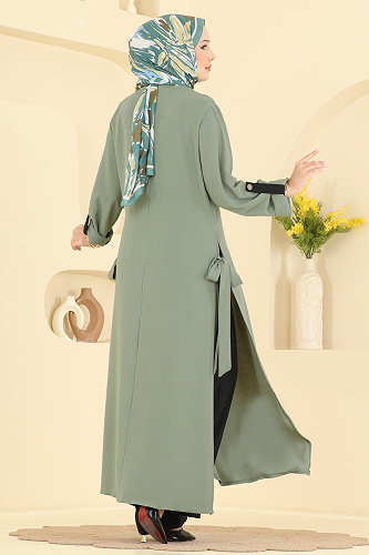 moda selvim طقم أخضر عشبي وأسود 2930SL432 - Thumbnail